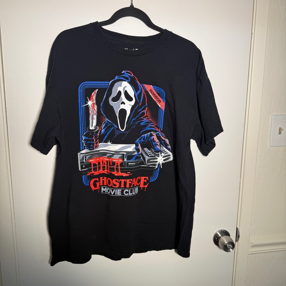 Ghostface Movie Club Graphic Tee - Black with Red & Blue Print XL